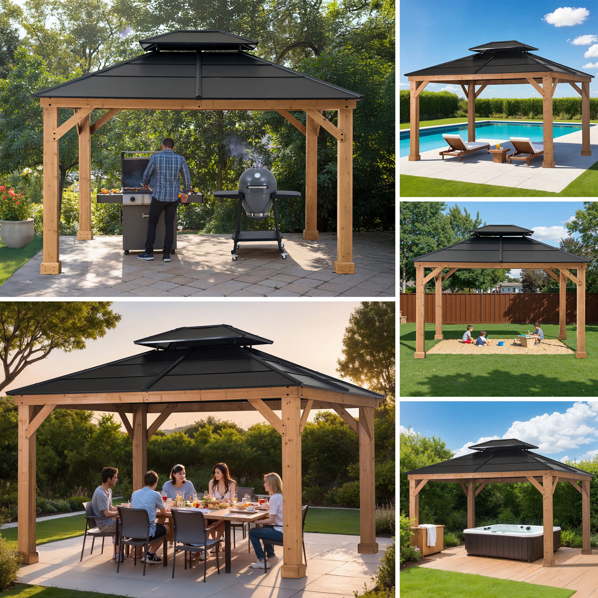 Sunjoy Hardtop Gazebo 11 X 13 Outdoor Cedar Framed Wood Gazebo With sunjoy-hardtop-gazebo-11-x-13-outdoor-cedar-framed-wood-gazebo-with